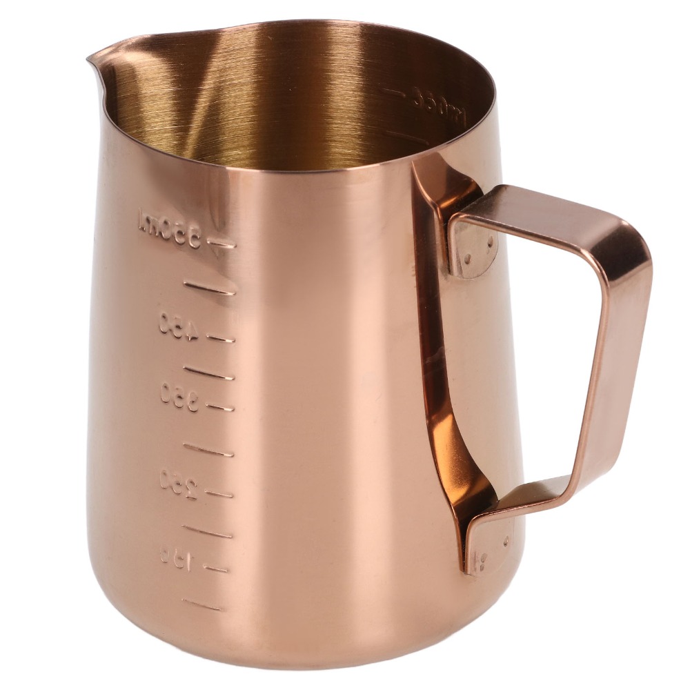 Milk Steaming Pitcher - 550ML容量ミルク泡立てカップステンレス鋼ローズゴールド泡立てピッチャースケール付き蒸しピッチャーラテアート
