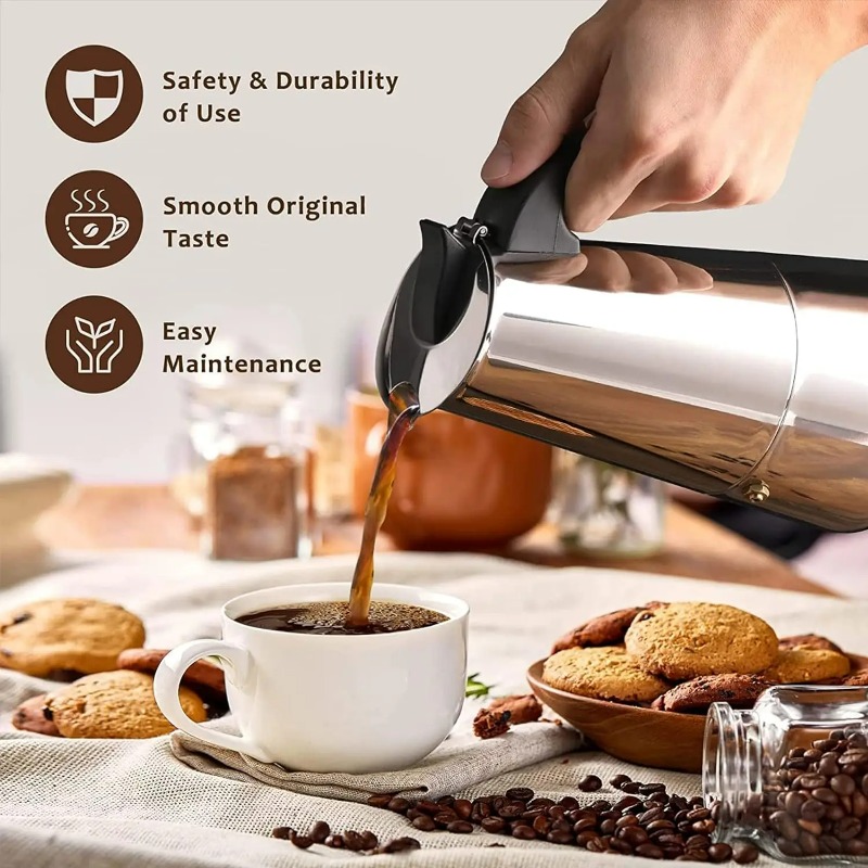 6 カップモカポットステンレス鋼コーヒーメーカーパーコレータ - Coffee Equipment Wdt のレビューと価格