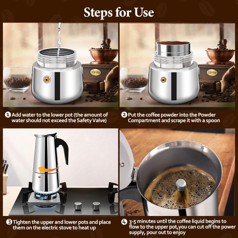6 カップモカポットステンレス鋼コーヒーメーカーパーコレータ - Coffee Equipment Wdt のレビューと価格