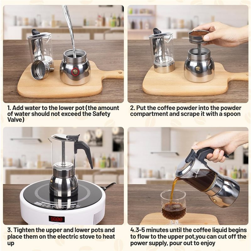 ABUI-クリアガラス 4カップ モカポット 304ステンレ - Coffee Equipment Wdt のレビューと価格